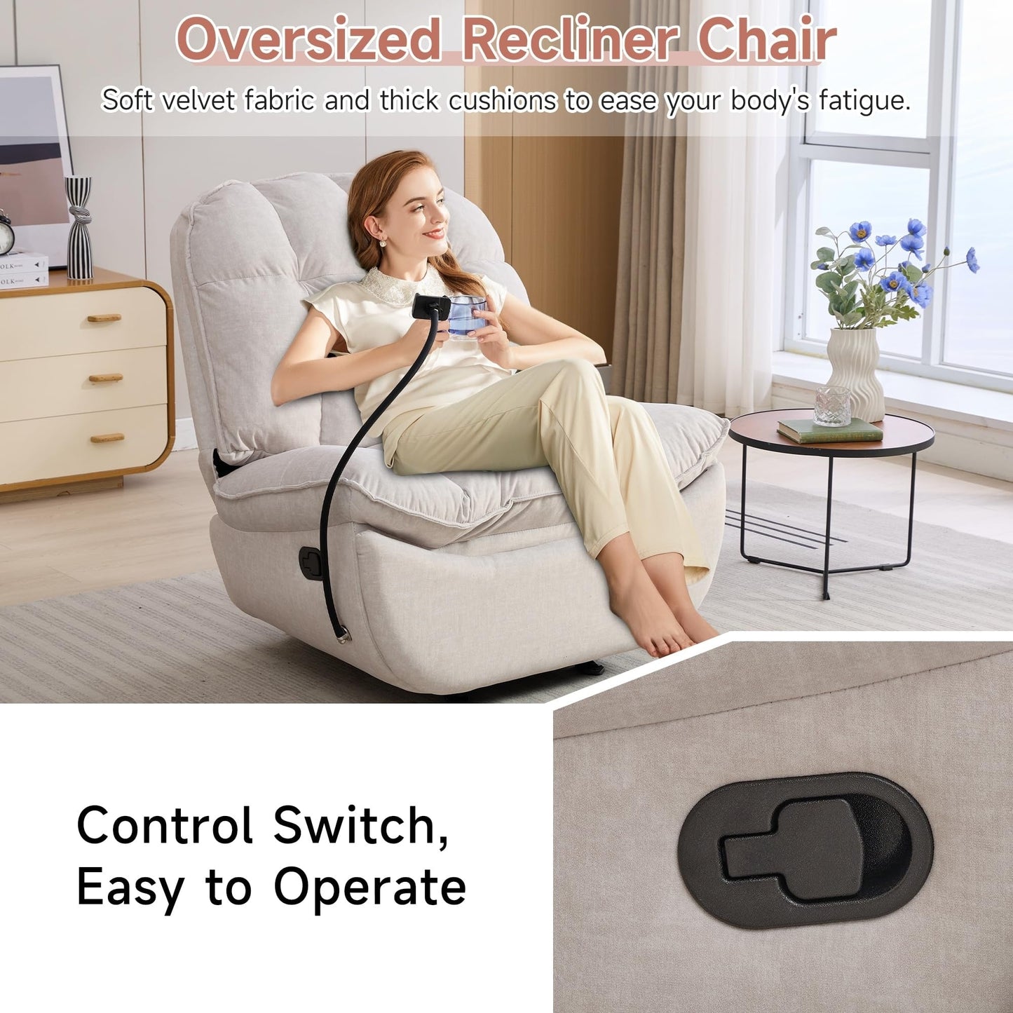 Poltrone reclinabili a dondolo di grandi dimensioni per adulti, peso 180 kg