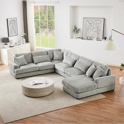 Divano componibile oversize a forma di U con chaise longue, 4 cuscini quadrati e 3 cuscini lombari per il soggiorno