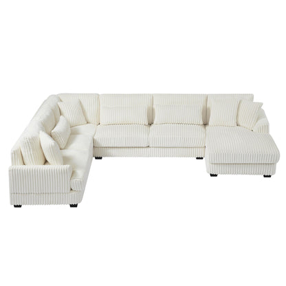 Divano componibile oversize a forma di U con chaise longue, 4 cuscini quadrati e 3 cuscini lombari per il soggiorno