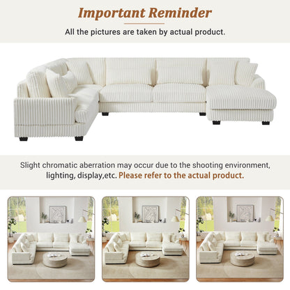 Divano componibile oversize a forma di U con chaise longue, 4 cuscini quadrati e 3 cuscini lombari per il soggiorno