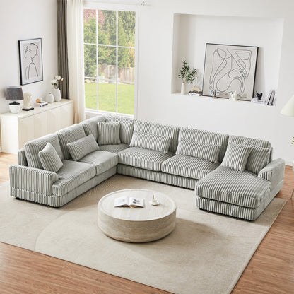 Divano componibile oversize a forma di U con chaise longue, 4 cuscini quadrati e 3 cuscini lombari per il soggiorno