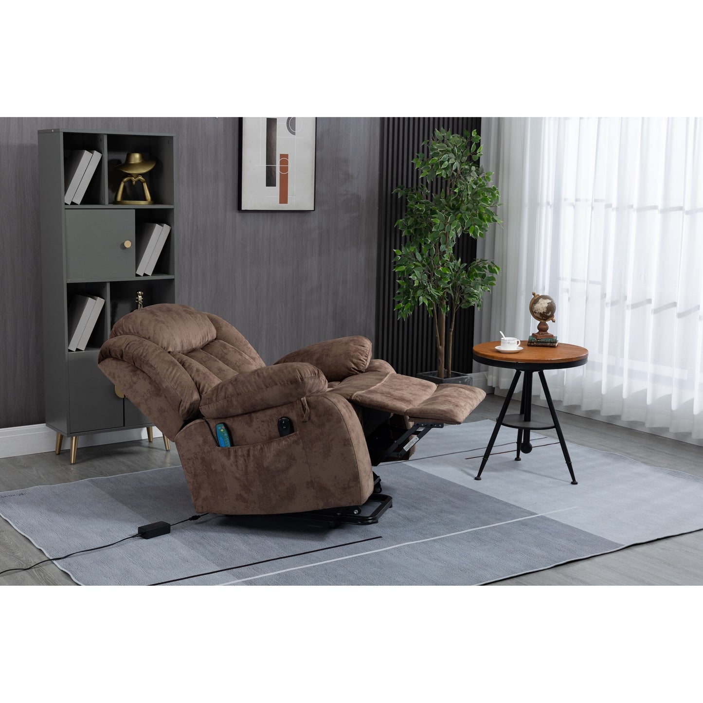 Poltrona reclinabile elettrica oversize con rivestimento in velluto, massaggio, riscaldamento lombare, 2 tasche laterali, porta USB