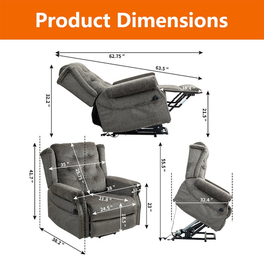 Poltrona reclinabile elettrica vintage oversize con trapuntatura e finiture a borchie