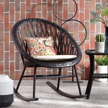 Set da bistrot OVIOS con sedia a dondolo da giardino da 3 pezzi e tavolino in vetro