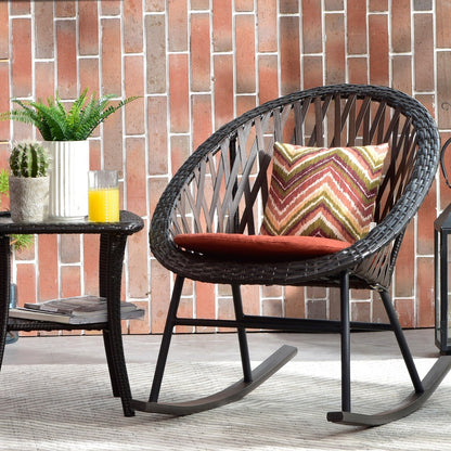 Set da bistrot OVIOS con sedia a dondolo da giardino da 3 pezzi e tavolino in vetro