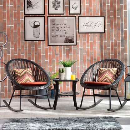 Set da bistrot OVIOS con sedia a dondolo da giardino da 3 pezzi e tavolino in vetro