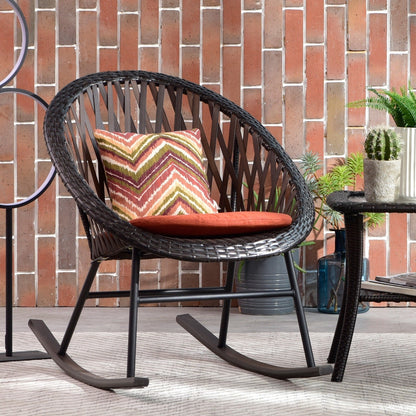 Set da bistrot OVIOS con sedia a dondolo da giardino da 3 pezzi e tavolino in vetro