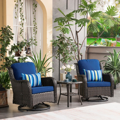 Set di 3 sedie girevoli in vimini per patio OVIOS