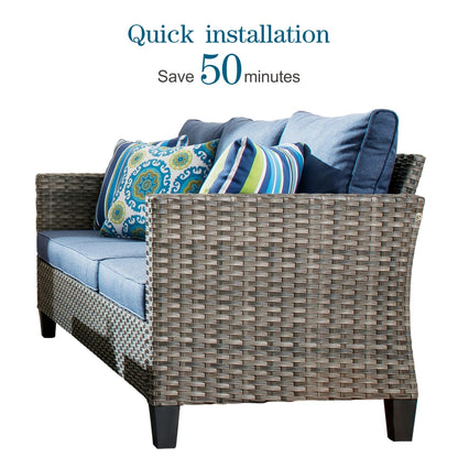 Set da conversazione in vimini per esterni OVIOS da 6 pezzi con braciere da 30 cm