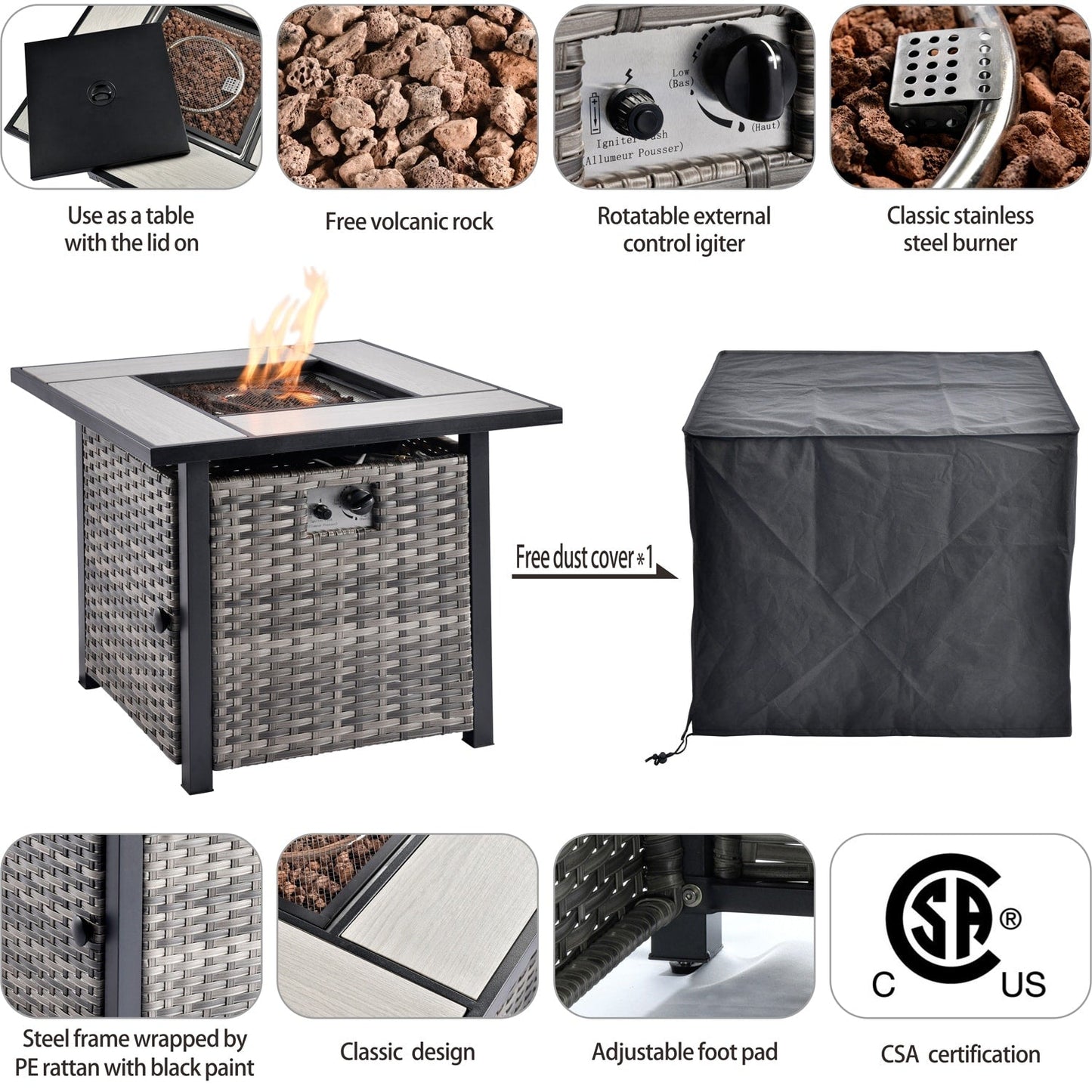 Set da conversazione in vimini per esterni OVIOS da 6 pezzi con braciere da 30 cm