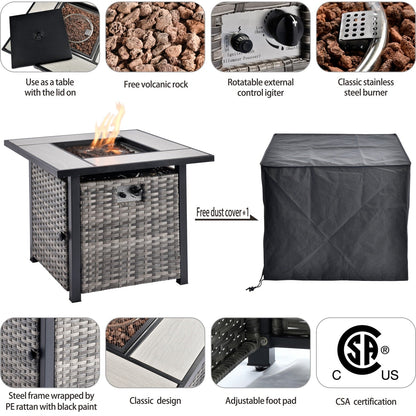 Set da conversazione in vimini per esterni OVIOS da 6 pezzi con braciere da 30 cm