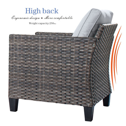 Set da conversazione in vimini per esterni OVIOS da 6 pezzi con braciere da 30 cm