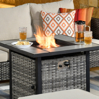 Set da conversazione in vimini per esterni OVIOS da 6 pezzi con braciere da 30 cm