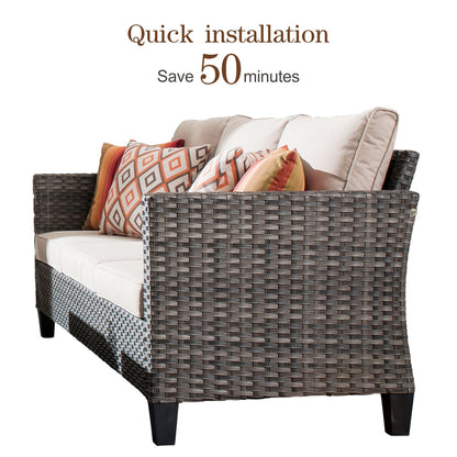 Set da conversazione in vimini per esterni OVIOS da 6 pezzi con braciere da 30 cm