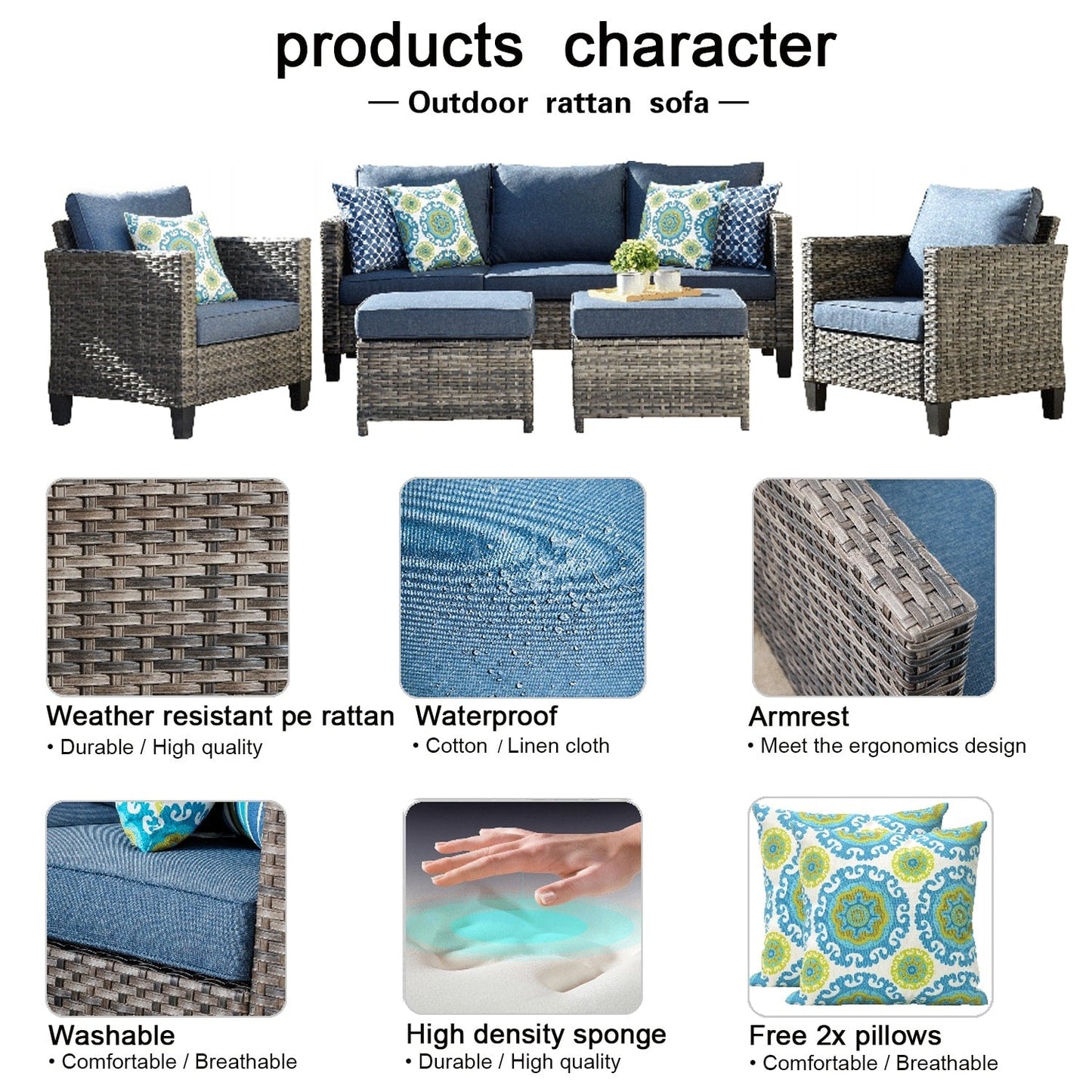 Set di 5 mobili da giardino in vimini con schienale alto OVIOS