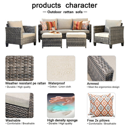 Set di 5 mobili da giardino in vimini con schienale alto OVIOS