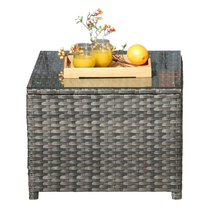 Set da conversazione in vimini per patio esterno OVIOS da 6 pezzi con tavolo con piano in vetro