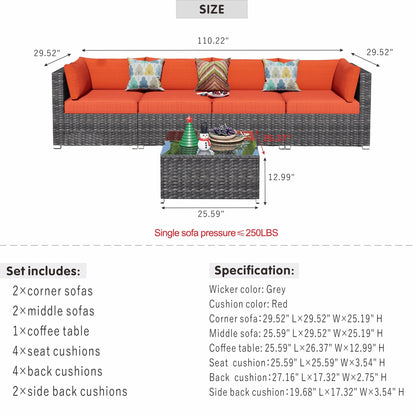 Set di divani componibili in vimini OVIOS Deep Seat da 5 pezzi