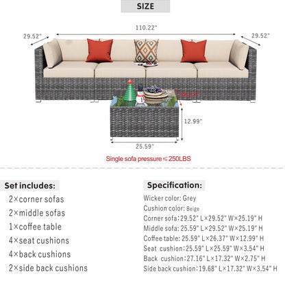 Set di divani componibili in vimini OVIOS Deep Seat da 5 pezzi