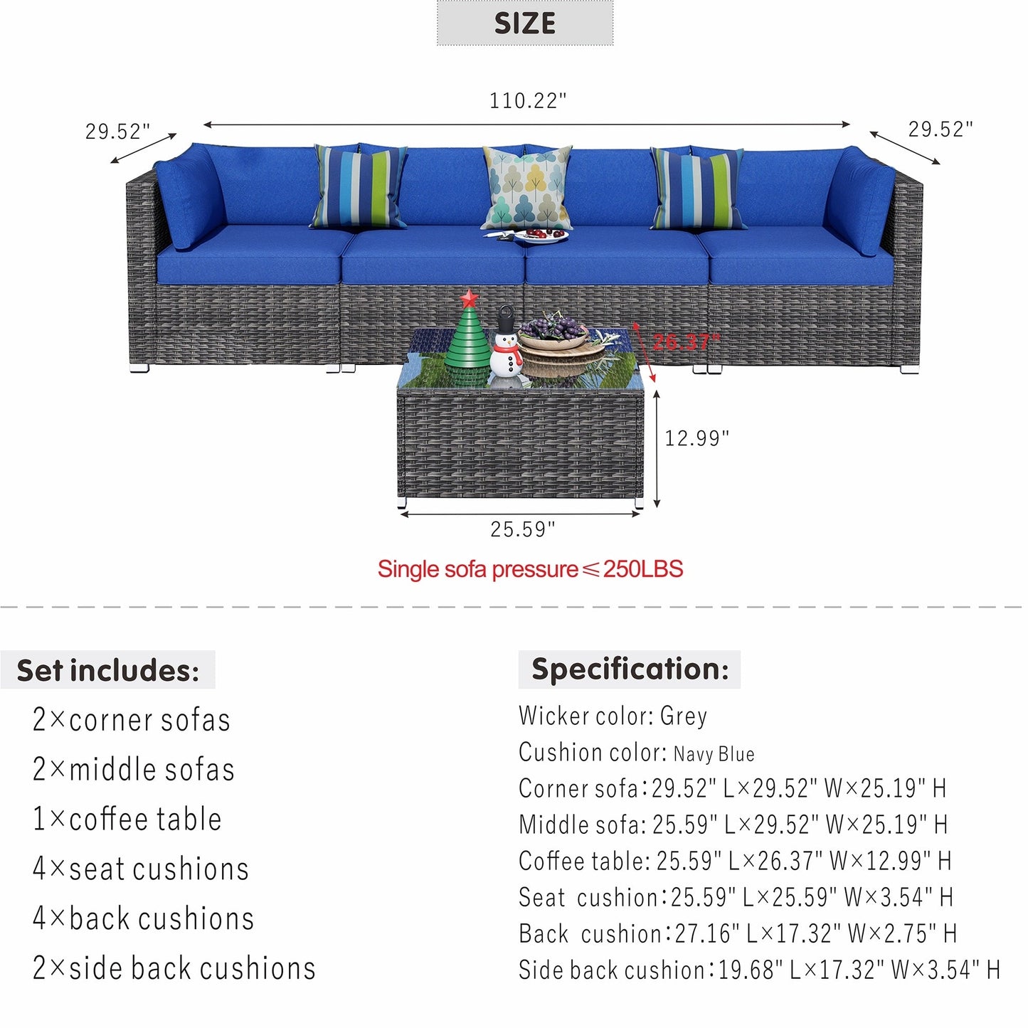 Set di divani componibili in vimini OVIOS Deep Seat da 5 pezzi