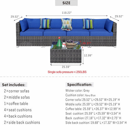 Set di divani componibili in vimini OVIOS Deep Seat da 5 pezzi