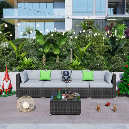 Set di divani componibili in vimini OVIOS Deep Seat da 5 pezzi