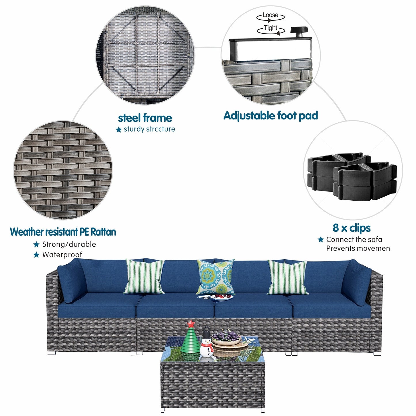 Set di divani componibili in vimini OVIOS Deep Seat da 5 pezzi