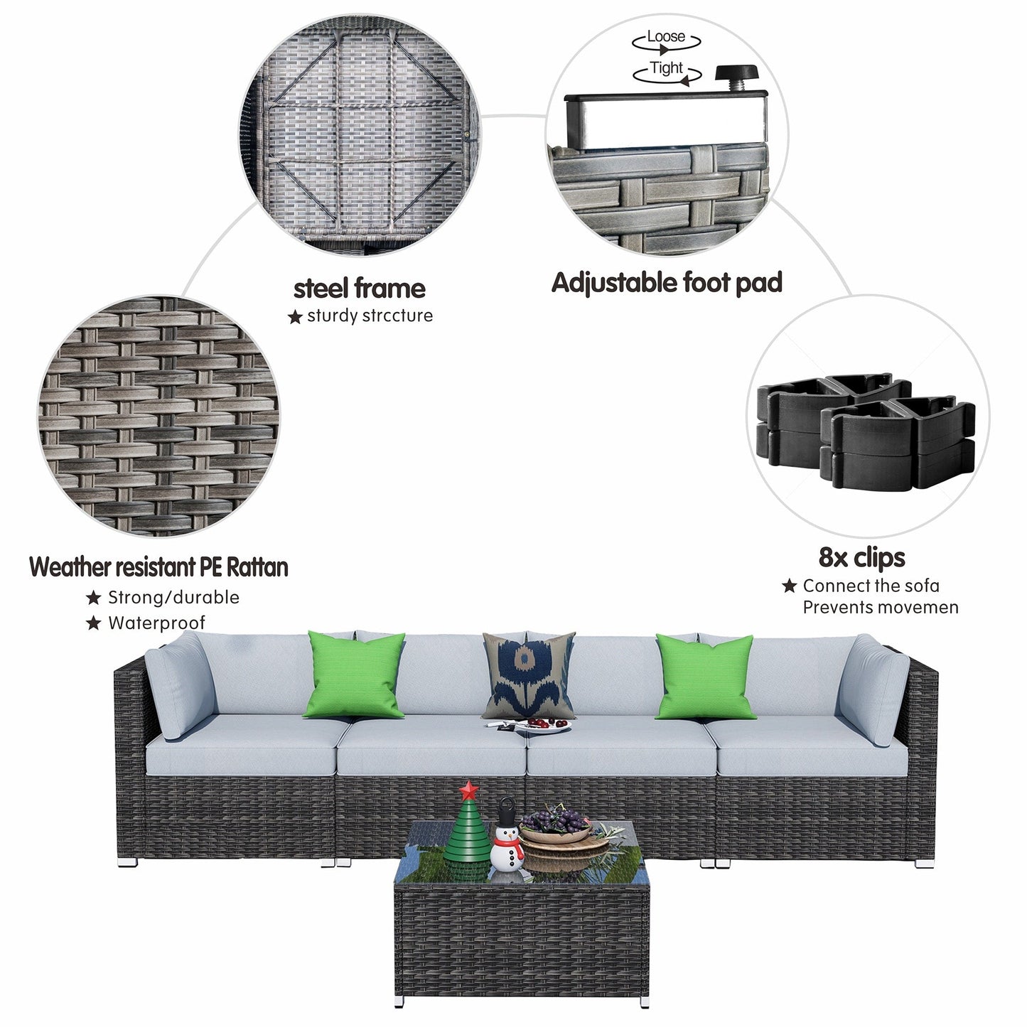 Set di divani componibili in vimini OVIOS Deep Seat da 5 pezzi