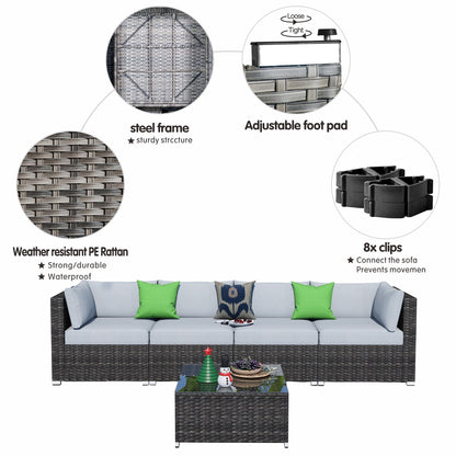 Set di divani componibili in vimini OVIOS Deep Seat da 5 pezzi