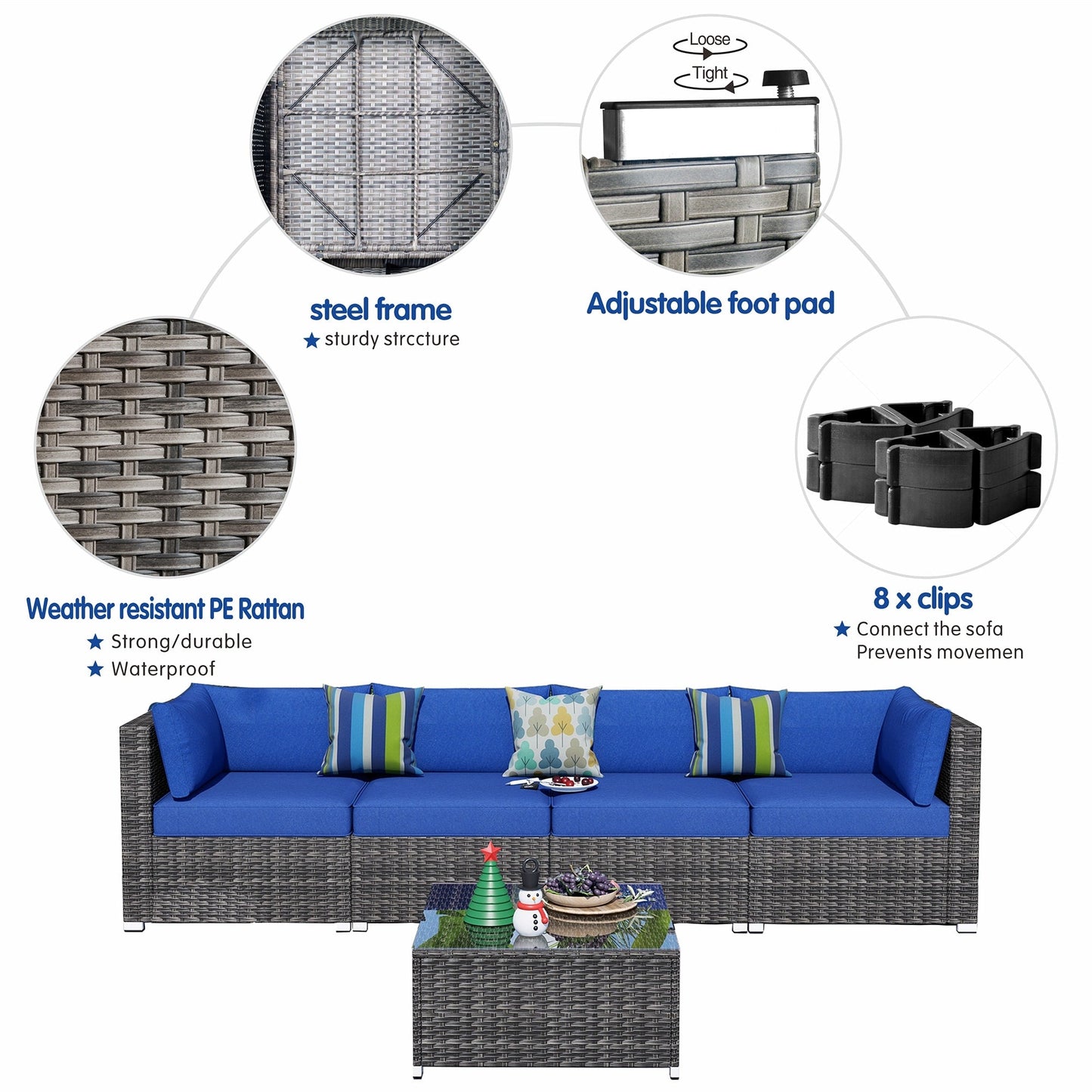 Set di divani componibili in vimini OVIOS Deep Seat da 5 pezzi