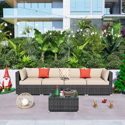 Set di divani componibili in vimini OVIOS Deep Seat da 5 pezzi