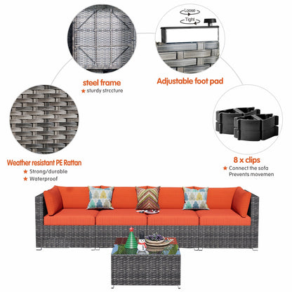 Set di divani componibili in vimini OVIOS Deep Seat da 5 pezzi