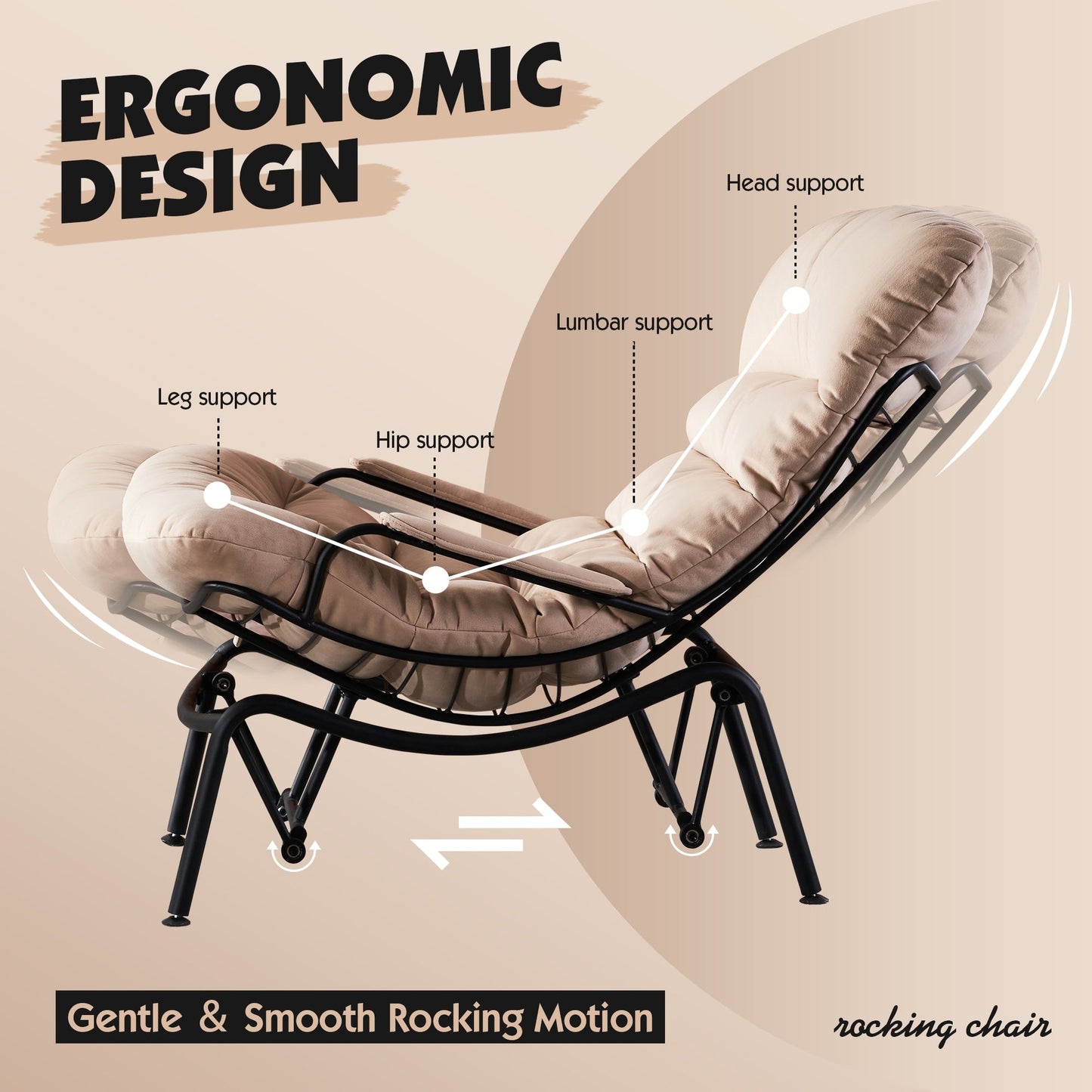 Poltrona a dondolo reclinabile OVIOS per soggiorno con poggiapiedi