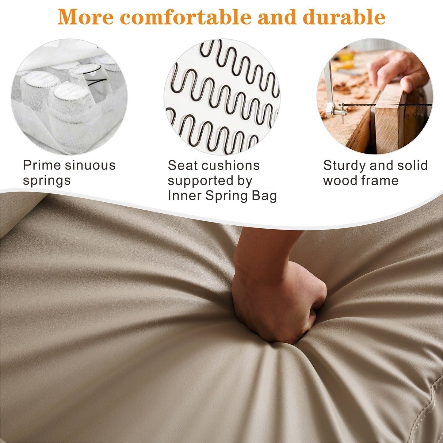 Divano chaise longue reversibile OVIOS con cuscini soffici e gambe in metallo