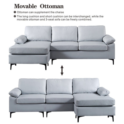 Divano chaise longue reversibile OVIOS con cuscini soffici e gambe in metallo