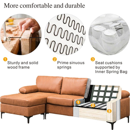 Divano chaise longue reversibile OVIOS con cuscini soffici e gambe in metallo