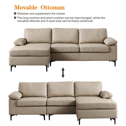 Divano chaise longue reversibile OVIOS con cuscini soffici e gambe in metallo