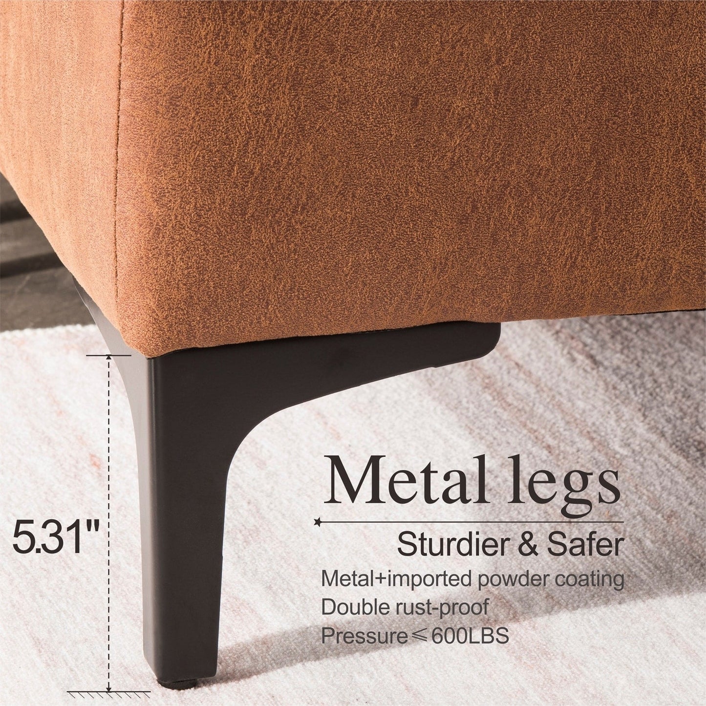 Divano chaise longue reversibile OVIOS con cuscini soffici e gambe in metallo