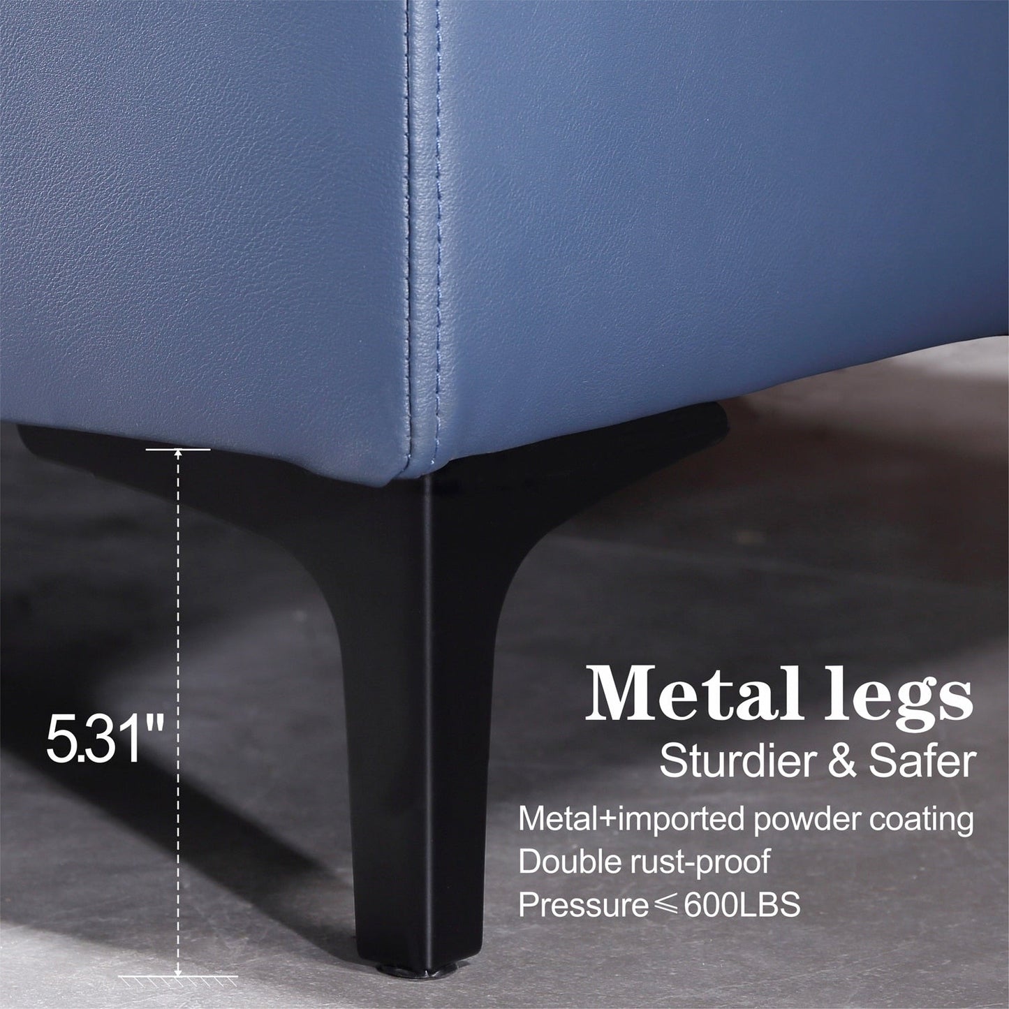 Divano chaise longue reversibile OVIOS con cuscini soffici e gambe in metallo