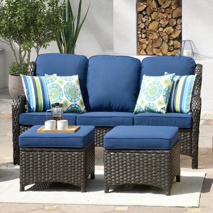 Divano da giardino in vimini OVIOS a 3 pezzi con pouf