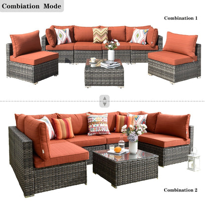 Set di divani componibili OVIOS Deep Seat Wicker da 7 pezzi