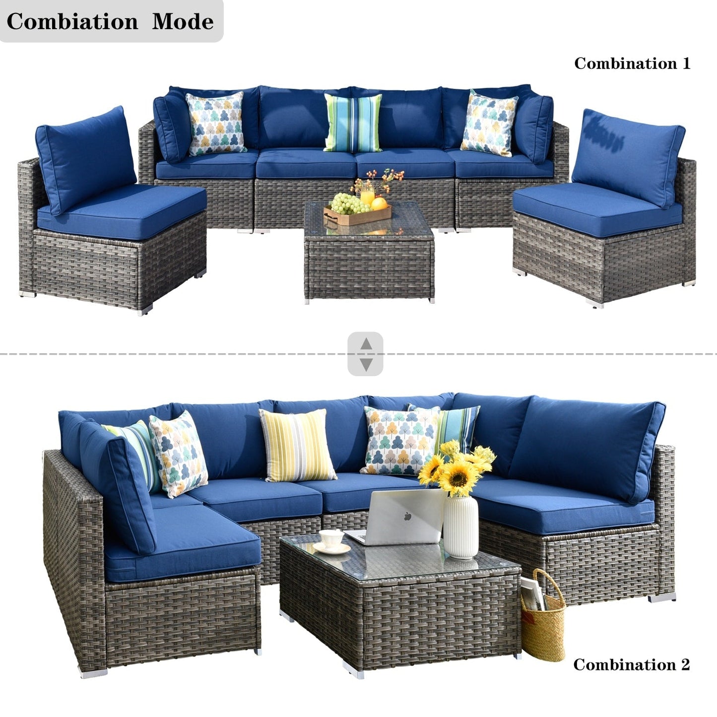 Set di divani componibili OVIOS Deep Seat Wicker da 7 pezzi