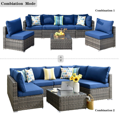 Set di divani componibili OVIOS Deep Seat Wicker da 7 pezzi