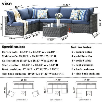 Set di divani componibili OVIOS Deep Seat Wicker da 7 pezzi