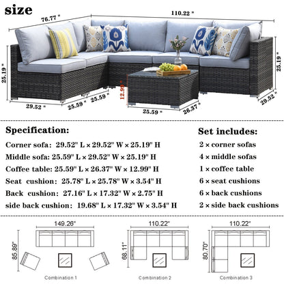 Set di divani componibili OVIOS Deep Seat Wicker da 7 pezzi