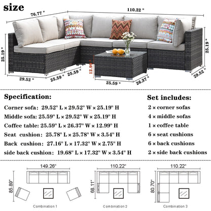 Set di divani componibili OVIOS Deep Seat Wicker da 7 pezzi