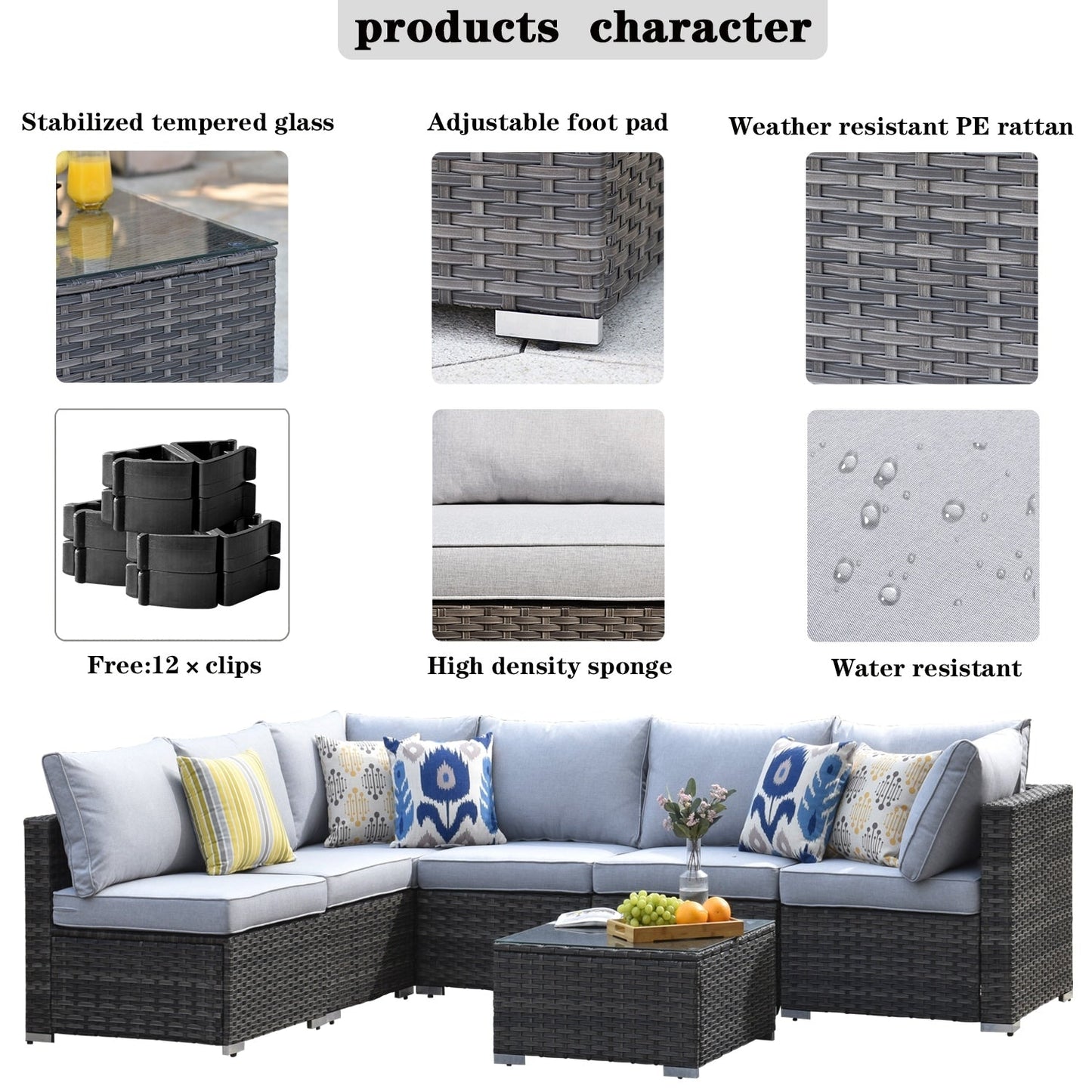 Set di divani componibili OVIOS Deep Seat Wicker da 7 pezzi