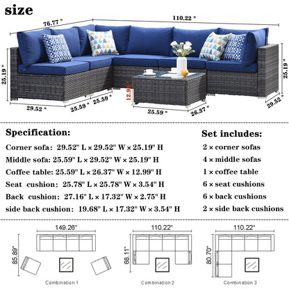 Set di divani componibili OVIOS Deep Seat Wicker da 7 pezzi