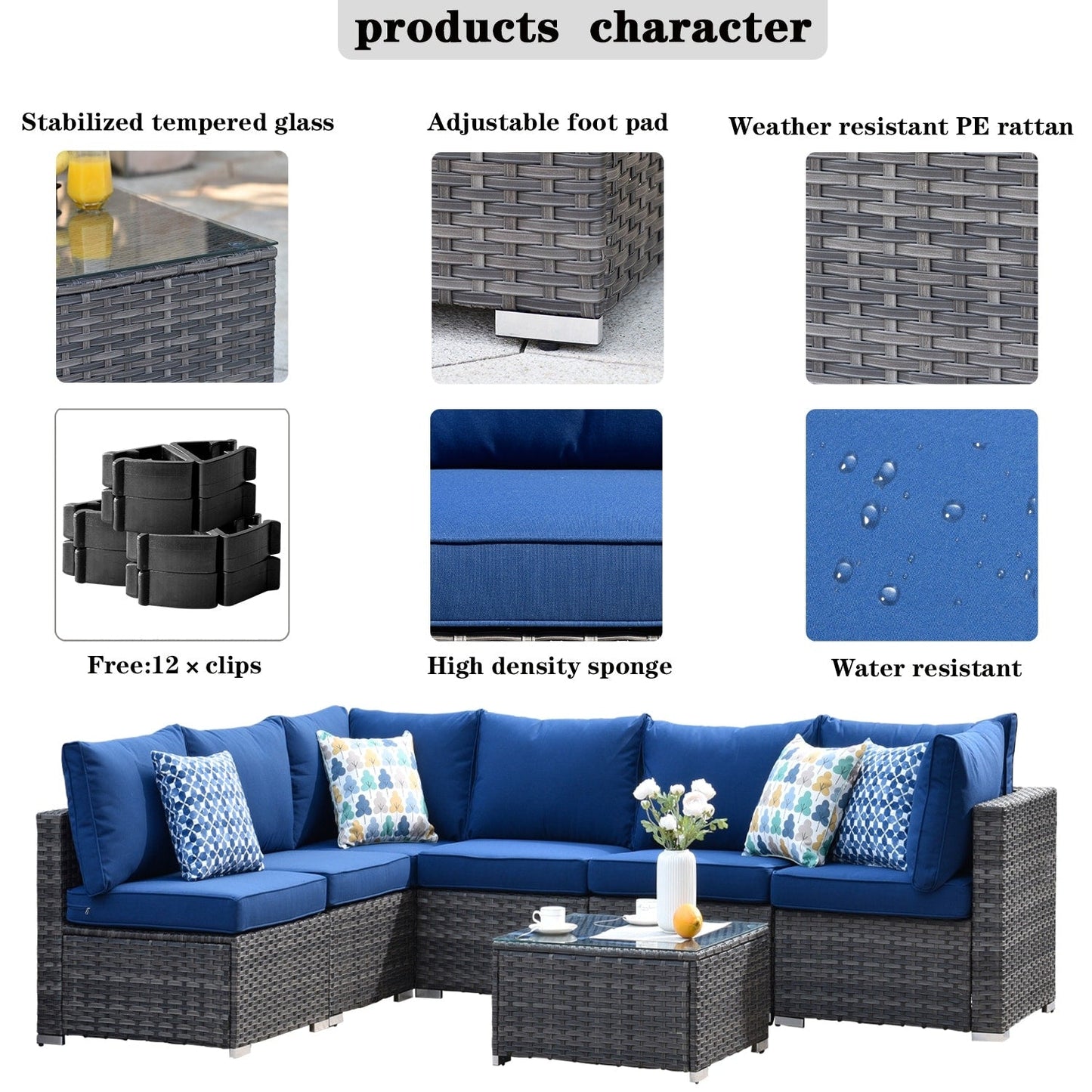 Set di divani componibili OVIOS Deep Seat Wicker da 7 pezzi