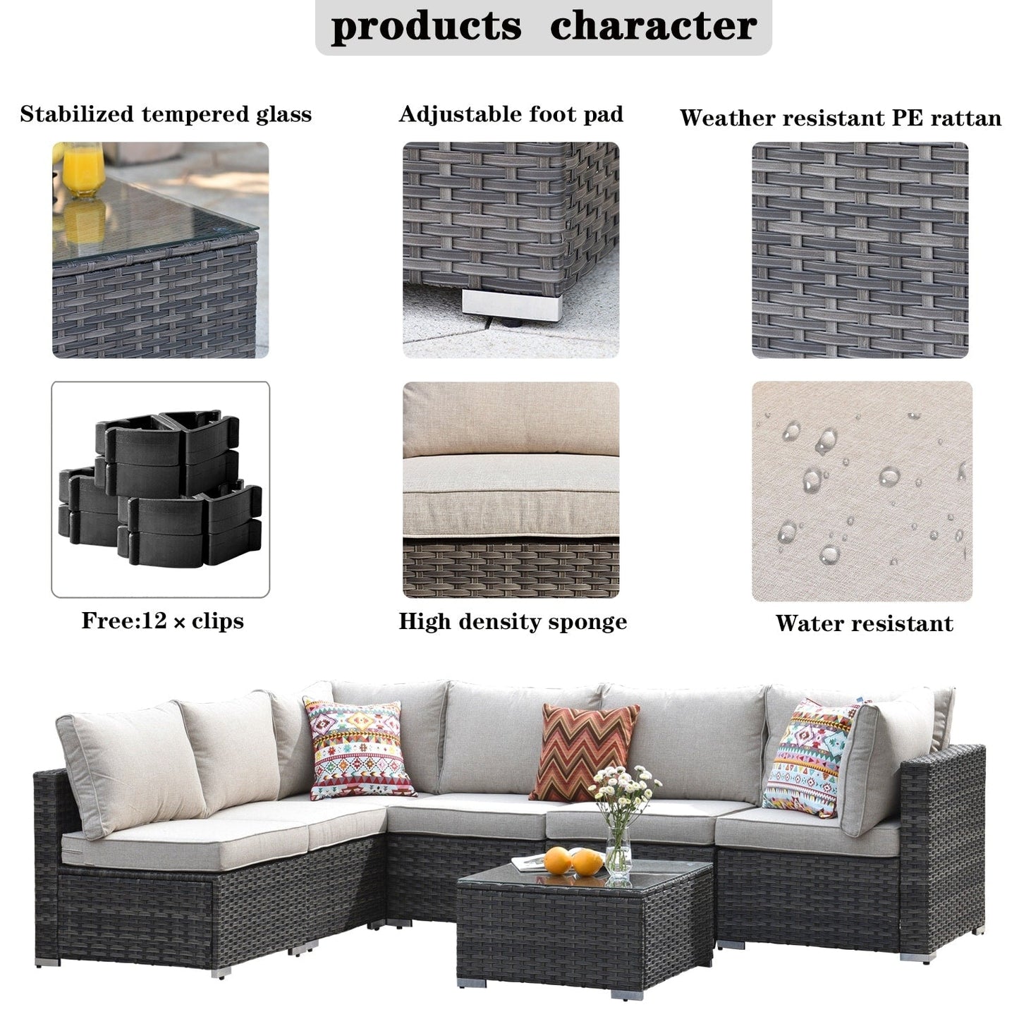 Set di divani componibili OVIOS Deep Seat Wicker da 7 pezzi